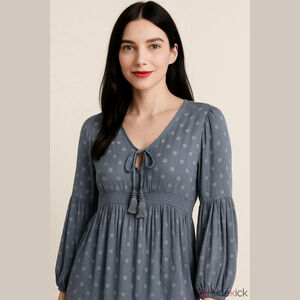 Women's Bloomfield Gray Polka Dot Blouse L